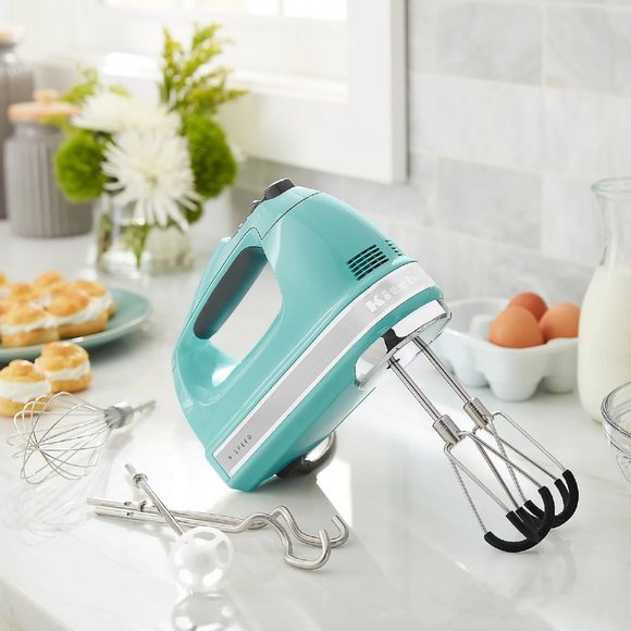 brand new AQUA SKY KitchenAid Soft Start 9-Speed Hand Mixer KHM9218 in brown box - Picture 1 of 5